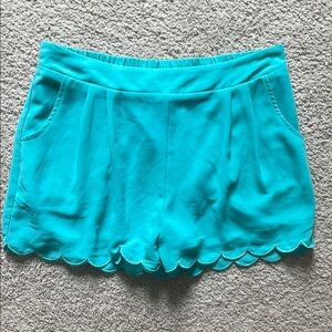 Pearl Blue High Waist Scalloped Shorts